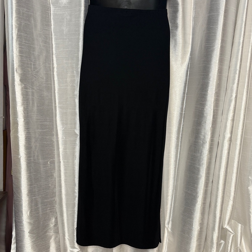 Merona Vtg Maxi Pencil Skirt Black Pull On Slit Sides Stretch Women’s Small - Picture 4 of 5